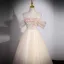 Charming Champagne Beading Appliques Prom Dresses 2023 A-Line / Princess Off-The-Shoulder Short Sleeve Backless Floor-Length / Long Prom Formal Dresses