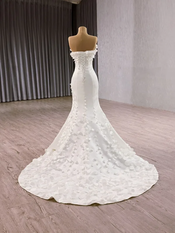 Chic Blanche Appliques Robe De Mariée 2025 Trompette / Sirène De l'épaule Gonflée Manches Courtes Dos Nu Train De Balayage Mariage