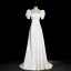 Modest / Simple White Satin Prom Dresses 2022 A-Line / Princess Square Neckline Puffy Short Sleeve Bow Backless Court Train Prom Formal Dresses
