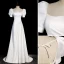 Modest / Simple White Satin Prom Dresses 2022 A-Line / Princess Square Neckline Puffy Short Sleeve Bow Backless Court Train Prom Formal Dresses