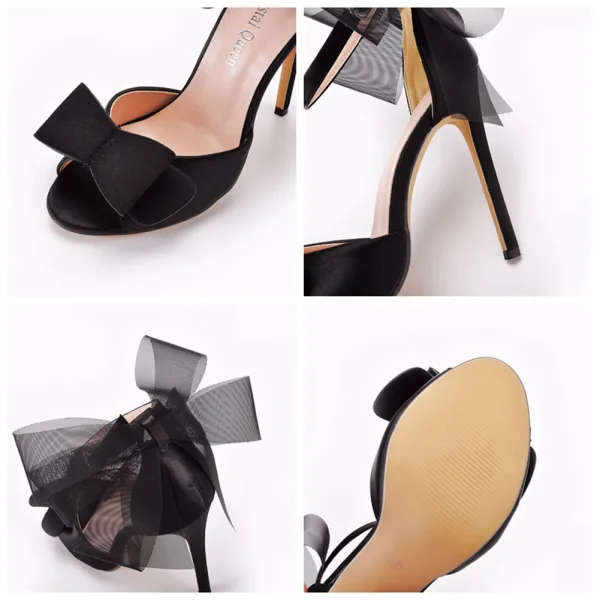 Sexy Noire Soirée Noeud Sandales Femme 2022 Bride Cheville 11 cm Talons Aiguilles Peep Toes / Bout Ouvert Sandales Talons Hauts