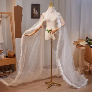 High End Witte Handgemaakt Kwast Tule Sjaal Jassen Wraps 2024