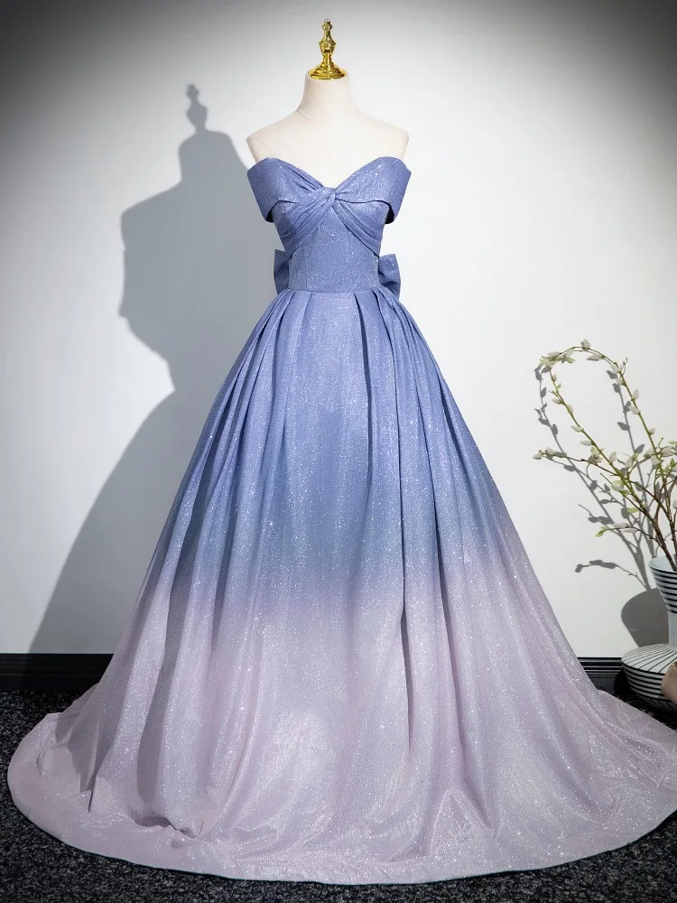 prom dresses blue ombre Long Sleeves Blue Ombre Beaded Prom Dresses, Long Sleeves Blue Ombre Formal  Evening Dresses main image 1