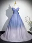 Chic / Beautiful Glitter Sky Blue Prom Dresses 2024 Ball Gown Strapless Sleeveless Backless Bow Floor-Length / Long Prom Formal Dresses
