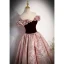 Chic / Beautiful Burgundy Glitter Prom Dresses 2023 A-Line / Princess Off-The-Shoulder Sleeveless Backless Floor-Length / Long Prom Formal Dresses