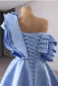 Haut de Gamme Mode Bleu Ciel Perlage Paillettes Robe De Bal 2024 Princesse Une épaule Sans Manches Dos Nu Train De Balayage Promo Robe De Ceremonie