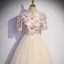 Vintage / Retro Chinese style Champagne Prom Dresses 2022 A-Line / Princess High Neck Star Sequins Lace Flower Short Sleeve Backless Floor-Length / Long Prom Formal Dresses