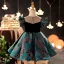 Vintage / Retro Dark Green Sequins Embroidered Prom Flower Girl Dresses 2022 A-Line / Princess Scoop Neck Satin Short Sleeve Short Flower Girl Dresses