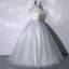 Elegant Sky Blue Sequins Prom Dresses 2023 Ball Gown Off-The-Shoulder Short Sleeve Backless Floor-Length / Long Prom Formal Dresses
