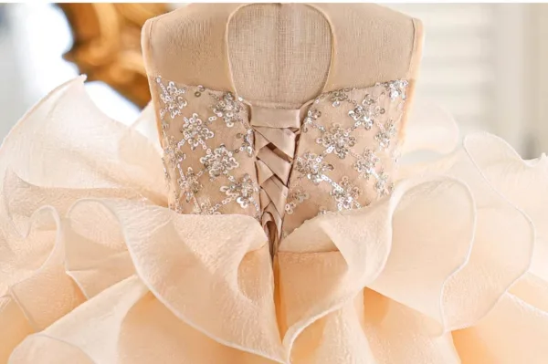 Voluminous Champagne Beading Sequins Cascading Ruffles Birthday Short Flower Girl Dresses 2026 Ball Gown Scoop Neck Sleeveless Backless