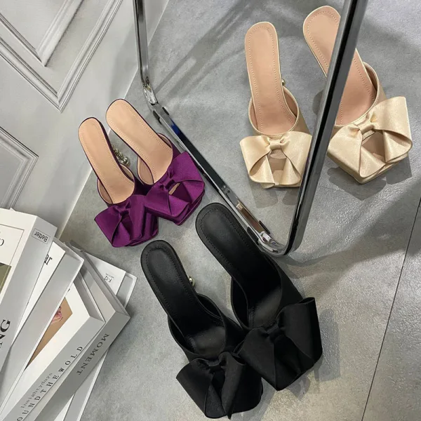 Chic / Beautiful Purple Satin Prom Bow Womens Sandals 2022 13 cm Stiletto Heels Open / Peep Toe Sandals High Heels