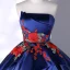 Vintage / Retro Navy Blue Satin Prom Dresses 2022 Ball Gown Strapless Lace Flower Sleeveless Backless Floor-Length / Long Prom Formal Dresses
