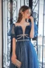 Chic / Beautiful Ocean Blue Sequins Prom Dresses 2022 A-Line / Princess Scoop Neck Short Sleeve Floor-Length / Long Prom Formal Dresses