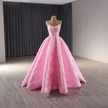 Elegant High End Candy Pink Handmade Beading Sequins Prom Dresses 2024 Ball Gown Strapless Sleeveless Backless Floor Length Long Prom Formal Dresses
