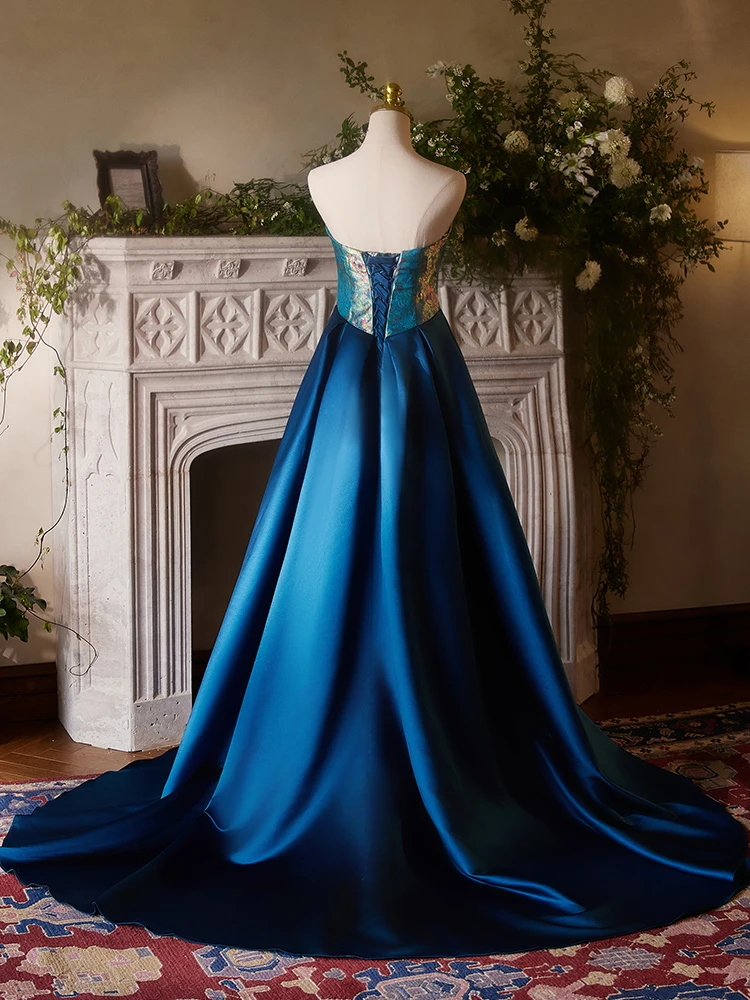 Vintage Retro Royal Blue Prom Dresses 2024 Trumpet Mermaid Strapless Sleeveless Backless Vintage Retro Royal Blue Prom Dresses 2024 Trumpet Mermaid Strapless Sleeveless Backless