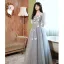 Modest / Simple Grey Lace Butterfly Bridesmaid Dresses 2022 A-Line / Princess Short Sleeve Backless Floor-Length / Long Bridesmaid Dresses
