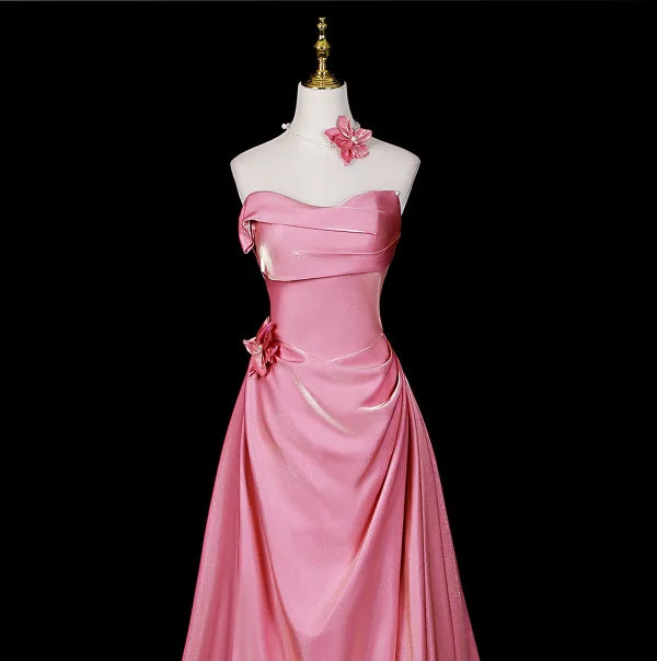 Charmant Charmant Rose Bonbon Robe De Bal 2026 Princesse Bustier Sans Manches Dos Nu Train De Balayage Robe De Ceremonie