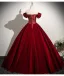 Elegant Burgundy Pearl Velvet Prom Dresses 2025 A-Line / Princess Off-The-Shoulder Short Sleeve Backless Floor-Length / Long Prom Formal Dresses
