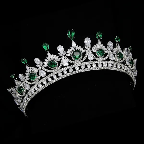 Barock Silver Rhinestone Zirkon Tiara Brud Huvudbonad 2024 Bröllop Tillbehör