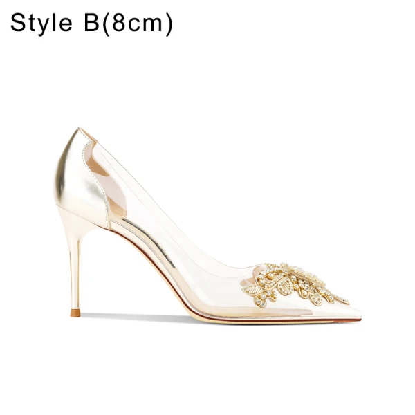 Sexy Gold Abend Strass Schmetterling Pumps Hochhackige 2022 8 cm Stilettos Spitzschuh Pumps