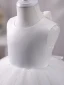 Modest / Simple White Short Birthday Flower Girl Dresses 2024 Ball Gown Scoop Neck Sleeveless Backless Bow