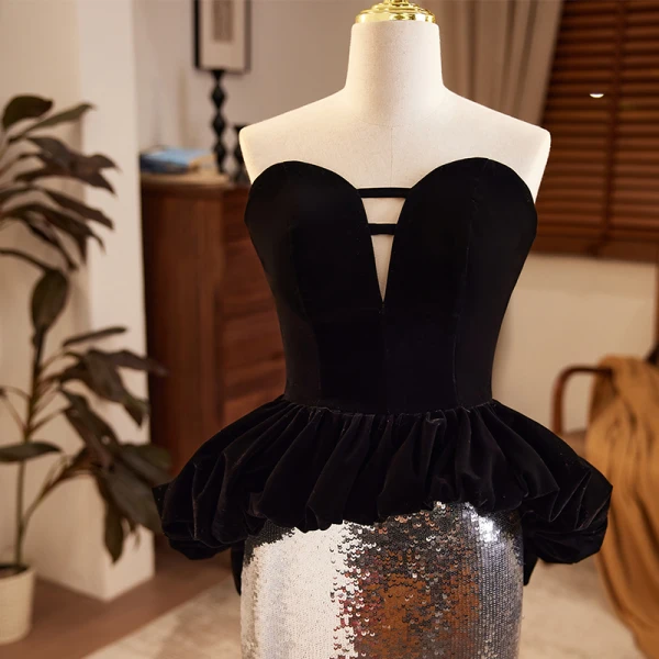 Sparkly Black Sequins Evening Dresses 2023 Trumpet / Mermaid Strapless Sleeveless Backless Floor-Length / Long Evening Party Formal Dresses