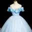 Elegant Sky Blue Lace Butterfly Prom Dresses 2023 Ball Gown Scoop Neck Ruffle Short Sleeve Backless Sequins Floor-Length / Long Prom Formal Dresses