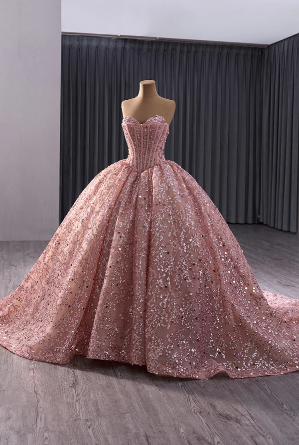 High End Charmant Lavendel Perlenstickerei Pailletten Ballkleider 2024 Ballkleid Bandeau Ärmellos Rückenfreies Sweep / Pinsel Zug Ball Festliche Kleider