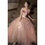 Elegant Blushing Pink Pearl Lace Flower Prom Dresses 2023 A-Line / Princess Square Neckline Short Sleeve Backless Floor-Length / Long Prom Formal Dresses