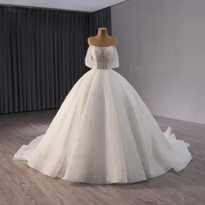 Luxury Gorgeous White Handmade Beading Pearl Sequins Ball Gown Wedding Dresses 2024 Strapless Sleeveless Backless Chapel Train Wedding