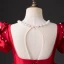 Chic / Beautiful Red Satin Birthday Flower Girl Dresses 2024 Pearl Scoop Neck Short Sleeve Bow Backless Floor-Length / Long
