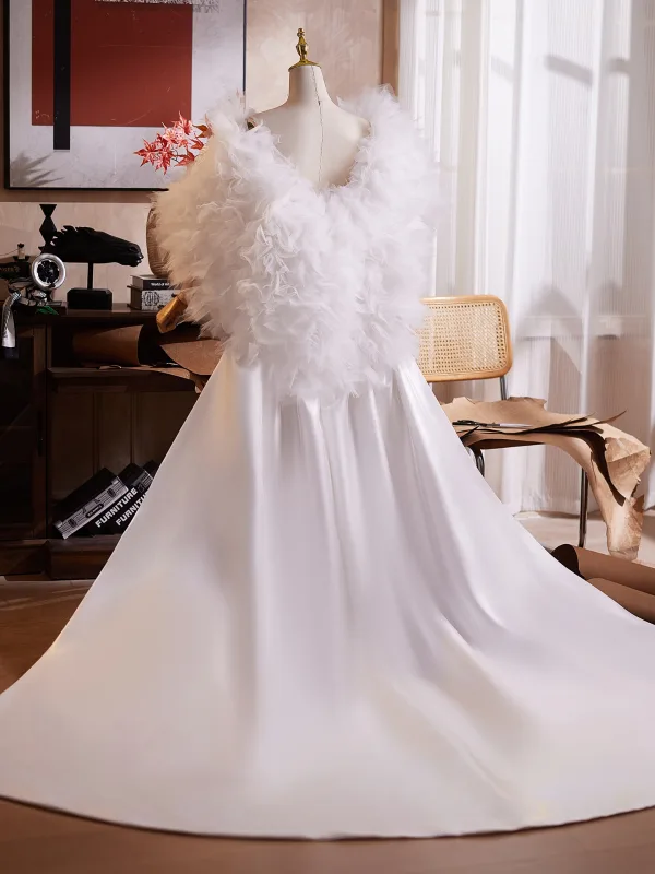 High-end White Flower Handmade  Satin Short Sleeve Prom shawl 2026