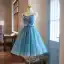 Chic / Belle Océan Bleu Faux Diamant Impression Courte de retour Robe De Graduation 2024 Bretelles Spaghetti Sans Manches Dos Nu Tulle