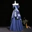 Dazzling Navy Blue Ball Gown Prom Dresses 2026 Off-The-Shoulder Short Sleeve Backless Floor-Length / Long Formal Dresses