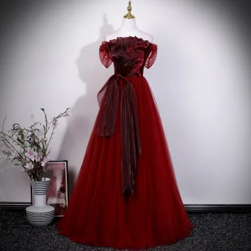 Chic Beautiful Burgundy Sash Prom Dresses 2026 A Line Princess Strapless Sleeveless Backless Floor Length Long Formal Dresses