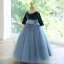 Modest / Simple Navy Blue Wedding Flower Girl Dresses 2023 Ball Gown Scoop Neck Short Sleeve Bow Floor-Length / Long Flower Girl Dresses