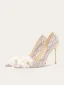 Charming Champagne Sequins Pearl Rhinestone Bow Wedding Shoes 2026 Leather 10 cm Stiletto Heels Pointed Toe Wedding Pumps High Heels
