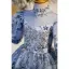 Chic / Beautiful Sky Blue Glitter Sequins Beading Rhinestone Lace Flower Birthday Flower Girl Dresses 2022 A-Line / Princess High Neck Short Sleeve Backless Floor-Length / Long Flower Girl Dresses