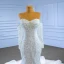 Sexy High Low White Beading Pearl Sequins Wedding Dresses 2023 Trumpet / Mermaid Off-The-Shoulder Long Sleeve Backless Chapel Train Wedding