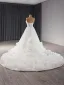 High-end White Flower Pleated Wedding Dresses 2024 A-Line / Princess Strapless Sleeveless Chapel Train Tulle Wedding