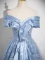 Chic / Beautiful Sky Blue Lace Flower Sequins Prom Dresses 2025 A-Line / Princess Off-The-Shoulder Sleeveless Backless Floor-Length / Long Prom Formal Dresses