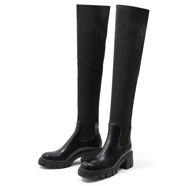 Fashion Brown Fall Winter Street Wear Sock Boots 2023 6 cm Thick Heels Round Toe Womens Boots