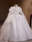Chic / Beautiful White Beading Pearl Sequins Birthday Flower Girl Dresses 2023 Ball Gown Scoop Neck Long Sleeve Floor-Length / Long Flower Girl Dresses