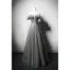 Bling Bling Grey Glitter Tassel Prom Dresses 2024 A-Line / Princess Ruffle Off-The-Shoulder Sleeveless Backless Floor-Length / Long Formal Dresses