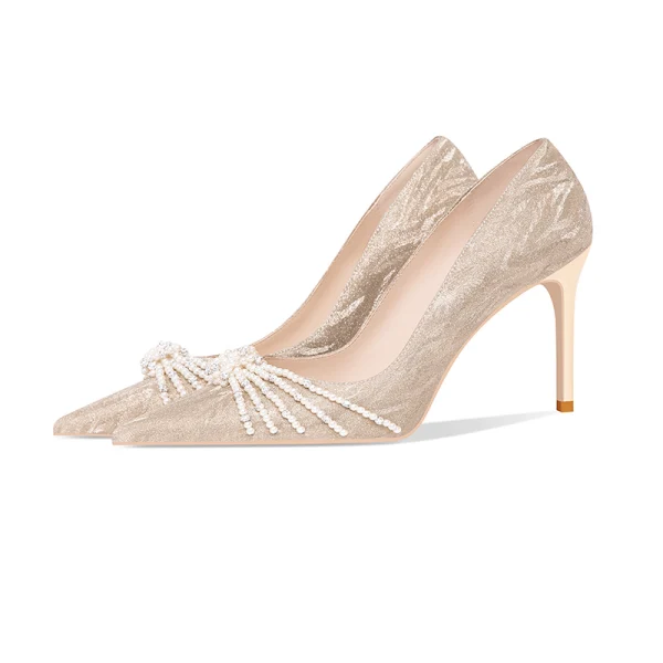 Charmant Gold Perle Pailletten Brautschuhe 2022 Leder 8 cm Stilettos Spitzschuh Hochzeit Pumps Hochhackige