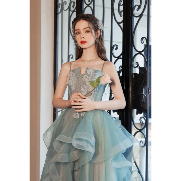 sage green organza dress Sage Green Organza Intricate Embroidered Straight Cut Elegant Festive Wear main image 1