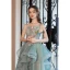 Chic / Beautiful Sage Green Cascading Ruffles Prom Dresses 2022 A-Line / Princess Organza Spaghetti Straps Lace Flower Sleeveless Backless Floor-Length / Long Prom Formal Dresses