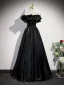 Elegant Black Prom Dresses 2023 A-Line / Princess Ruffle Off-The-Shoulder Short Sleeve Backless Floor-Length / Long Prom Formal Dresses