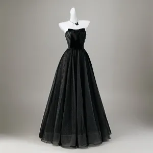 Fashion Black Bow Glitter Party Dresses 2026 Crossed Straps A Line Princess Strapless Sleeveless Backless Floor Length Long Cocktail Party Evening Party Formal Dresses