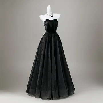Mode Noire Noeud Glitter Robe De Fete 2026 Bretelles Croisées Princesse Bustier Sans Manches Dos Nu Longue Cocktail Soirée Robe De Ceremonie